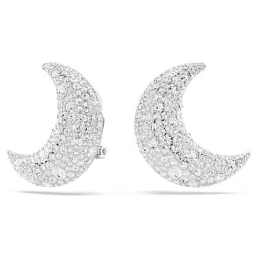 Boucles d'oreilles clip Sublima, Lune, Blanches, Métal rhodié - Swarovski, 5666158