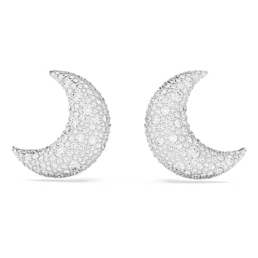 Boucles d'oreilles clip Sublima, Lune, Blanches, Métal rhodié - Swarovski, 5666158