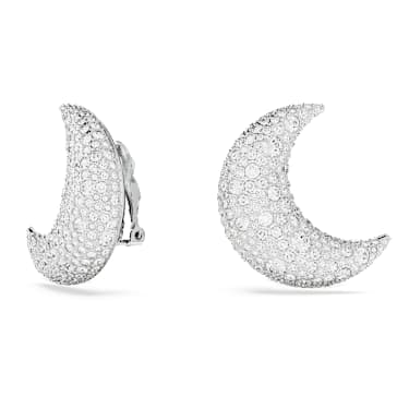 Pendientes de clip Sublima, Luna, Blancos, Baño de rodio - Swarovski, 5666158