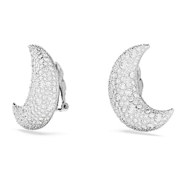 Boucles d'oreilles clip Sublima, Lune, Blanches, Métal rhodié - Swarovski, 5666158