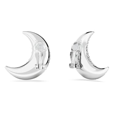 Luna クリップイヤリング, 月, ホワイト, ロジウム・プレーティング