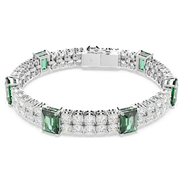 Matrix Tennis 手链, 混合切割, 绿色, 镀铑 - Swarovski, 5666163