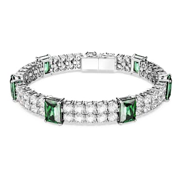 Matrix Tennis 브레이슬릿, 믹스 컷, 그린, 로듐 플래팅 - Swarovski, 5666163