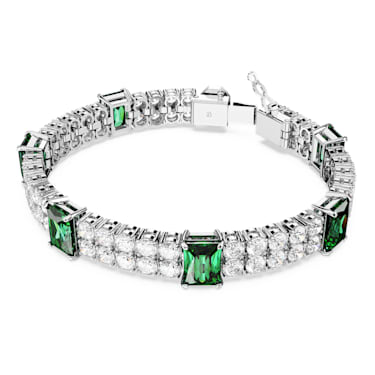 Matrix Tennis bracelet, Mixed cuts, Green, Rhodium plated - Swarovski, 5666163