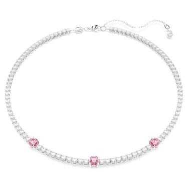 Matrix Tennis 項鏈, 混合式切割, 粉紅色, 鍍白金色 - Swarovski, 5666165
