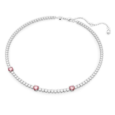 Matrix Tennis 項鏈, 混合式切割, 粉紅色, 鍍白金色 - Swarovski, 5666165