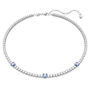 Matrix Tennis necklace, Mixed cuts, Blue, Rhodium plated - Swarovski, 5666167