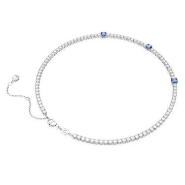 Matrix Tennis necklace, Mixed cuts, Blue, Rhodium plated - Swarovski, 5666167