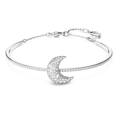 Sublima bangle, Moon, White, Rhodium plated - Swarovski, 5666175
