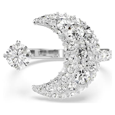 Sublima 開口戒指, 月亮, 白色, 鍍白金色 - Swarovski, 5666176