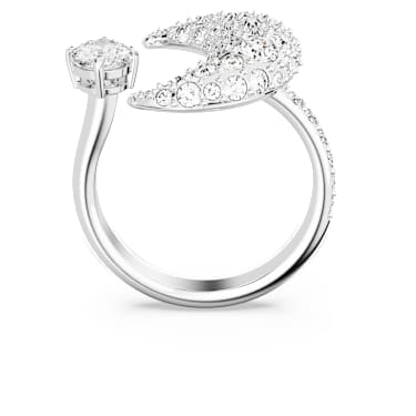 Sublima 開口戒指, 月亮, 白色, 鍍白金色 - Swarovski, 5666176