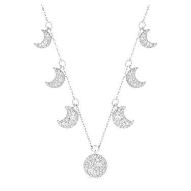 Luna 頸鍊, 月亮, 白色, 鍍白金色 - Swarovski, 5666178