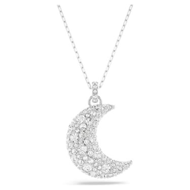 Luna pendant, Moon, White, Rhodium plated - Swarovski, 5666181