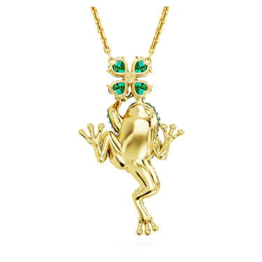 Idyllia pendant Frog Green Gold tone plated Swarovski