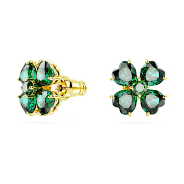 Idyllia 耳釘, 幸運草, 綠色, 鍍金色色調 - Swarovski, 5666236