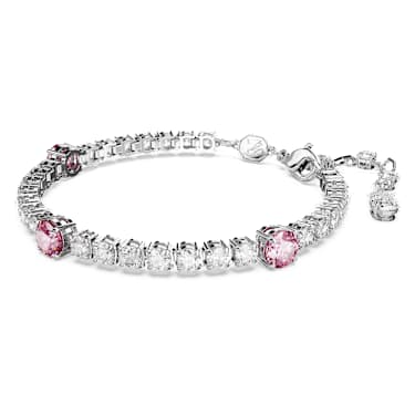 Pulsera Matrix Tennis, Tallas mixtas, Rosa, Baño de rodio - Swarovski, 5666421