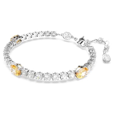 Matrix Tennis Armband, Verschiedene Schliffe, Gelb, Rhodiniert - Swarovski, 5666425