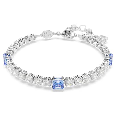 Matrix Tennis Armband, Verschiedene Schliffe, Blau, Rhodiniert - Swarovski, 5666426