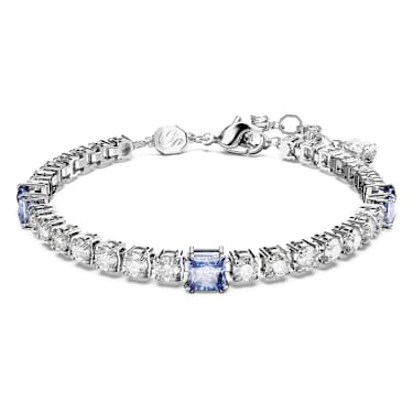 Matrix Tennis Armband, Verschiedene Schliffe, Blau, Rhodiniert - Swarovski, 5666426