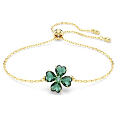 Idyllia armband, Verschillende slijpvormen, Klavertje, Groen, Goudkleurige toplaag - Swarovski, 5666585