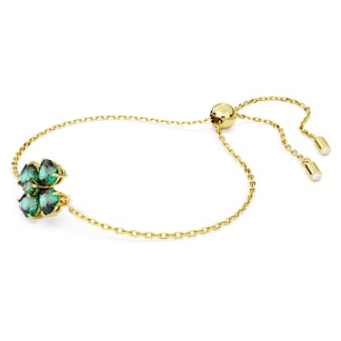 Idyllia armband, Verschillende slijpvormen, Klavertje, Groen, Goudkleurige toplaag - Swarovski, 5666585