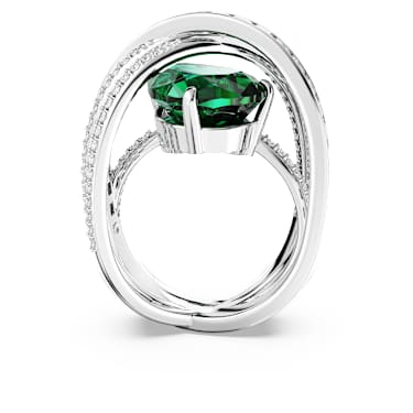 Hyperbola 个性戒指, 混合切割, 四条带纹, 绿色, 镀铑 - Swarovski, 5666957