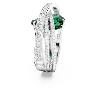 Hyperbola cocktail ring, Mixed cuts, Four bands, Green, Rhodium plated