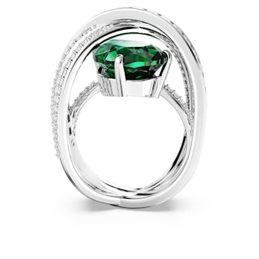 Hyperbola cocktail ring, Mixed cuts, Four bands, Green, Rhodium plated