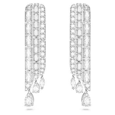 Hyperbola drop earrings, Mixed cuts, White, Rhodium plated - Swarovski, 5668354