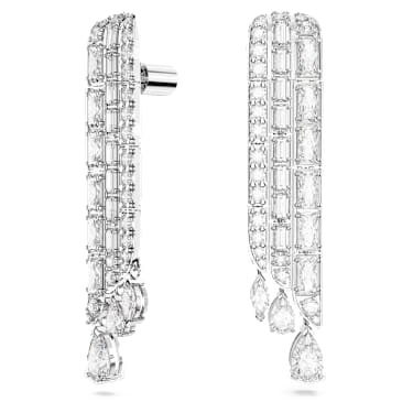 Hyperbola 水滴形耳環, 混合式切割, 白色, 鍍白金色 - Swarovski, 5668354