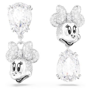 Pendants d'oreilles Disney Minnie Mouse, Design asymétrique, Blanches, Métal rhodié - Swarovski, 5668779