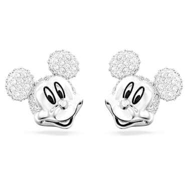 Disney Mickey Mouse 耳钉, 白色, 镀铑 - Swarovski, 5668781