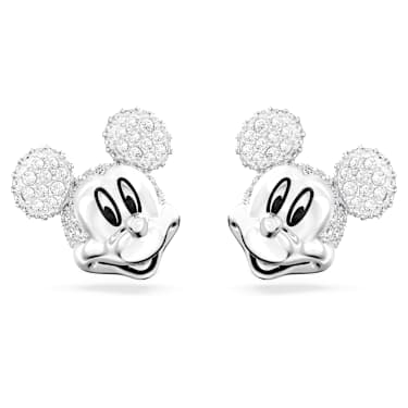 Disney Mickey Mouse スタッドピアス, ホワイト, ロジウム・プレーティング | Swarovski