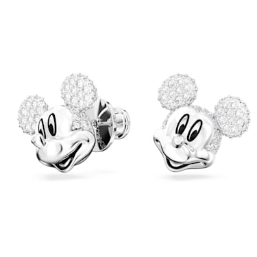 Disney Mickey Mouse stud earrings, White, Rhodium plated - Swarovski, 5668781