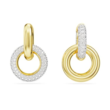 Anneaux d'oreilles Dextera, Design asymétrique, Boucle entrelacée, Blanches, Placage de ton or - Swarovski, 5668818