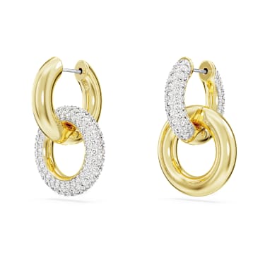Anneaux d'oreilles Dextera, Design asymétrique, Boucle entrelacée, Blanches, Placage de ton or - Swarovski, 5668818