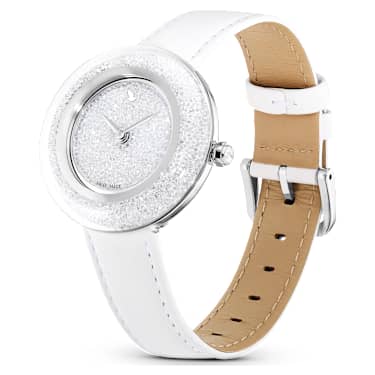 Zegarek Crystalline Lustre, Swiss Made, Skórzany pasek, Biały, Stal szlachetna - Swarovski, 5668887