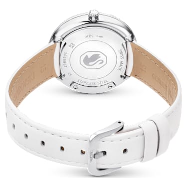 Crystalline Lustre watch, Swiss Made, Leather strap, White, Stainless steel - Swarovski, 5668887