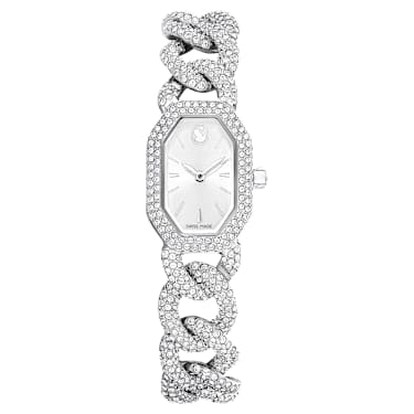 Dextera Chain horloge, Swiss Made, Kristallen armband, Zilverkleurig,  Roestvrij staal