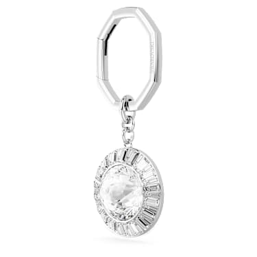 Obroček za ključe, Okrogli rez, Bel, Prevleka iz rodija - Swarovski, 5669119