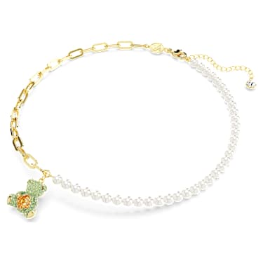 Teddy pendant, Crystal pearl, Bear, Multicolored, 18K gold finish - Swarovski, 5669162