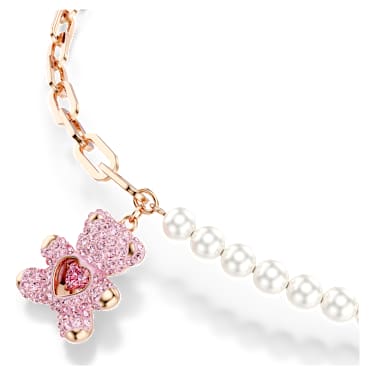 Pandantiv Teddy, Perlă de cristal, Urs, Roz, Placat cu nuanță roz