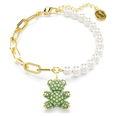 Teddy bracelet, Crystal pearl, Bear, Green, Gold-tone plated - Swarovski, 5669167