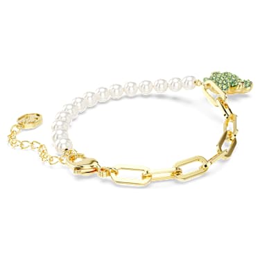 Pulsera Teddy, Perla de cristal, Oso, Verde, Baño tono oro - Swarovski, 5669167