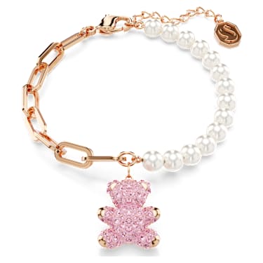 Náramek Teddy, Křišťálová perla, Medvídek, Růžová, Povrchová úprava z 18k růžového zlata - Swarovski, 5669169