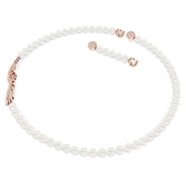 Collier Idyllia, Perle de cristal, Fermoir magnétique, Plume, Blanc, Placage de ton or rosé - Swarovski, 5669221