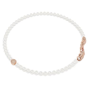 Collier Idyllia, Perle de cristal, Fermoir magnétique, Plume, Blanc, Placage de ton or rosé - Swarovski, 5669221