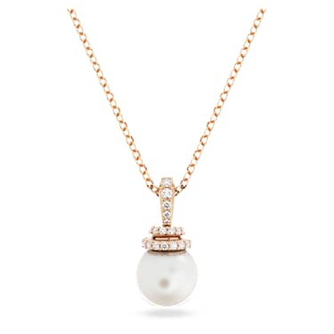 Obesek Originally, Kristalni biser, Bel, Prevleka rožnato zlatega odtenka - Swarovski, 5669523