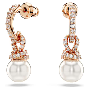 Visací náušnice Originally, Křišťálová perla, Bílá, Pokoveno v růžovozlatém odstínu - Swarovski, 5669524