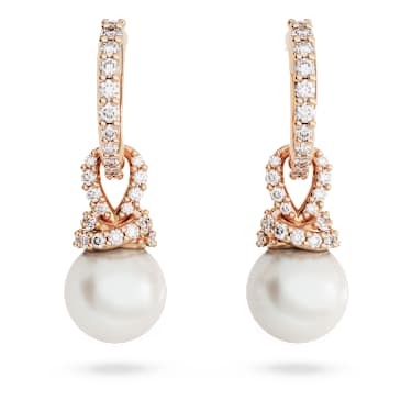 Originally 水滴形耳环, 仿水晶珍珠, 白色, 玫瑰金色饰面 - Swarovski, 5669524